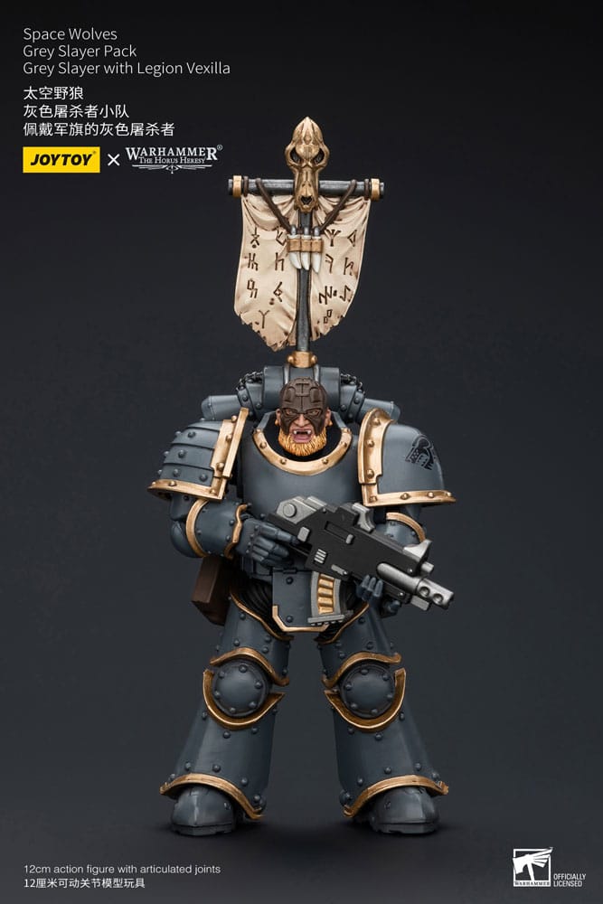 Warhammer The Horus Heresy Space Wolves Grey Slayer With Legion Vexilla 1/18 Scale Action Figure