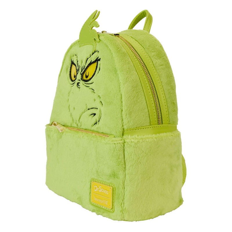 Loungefly Dr. Seuss' How The Grinch Stole Christmas! Plush Cosplay Light Up Mini Backpack, side angle