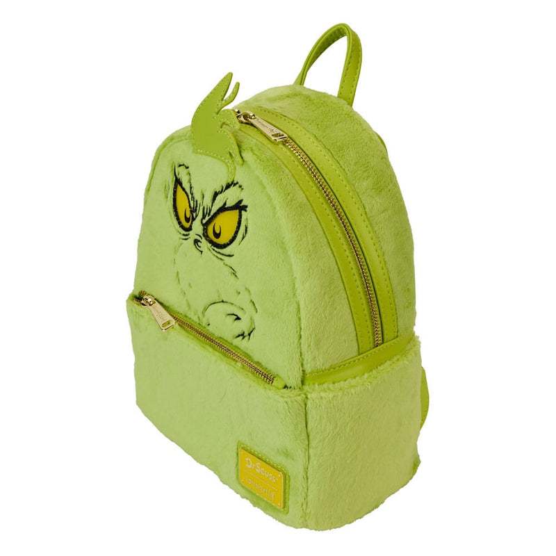 Loungefly Dr. Seuss' How The Grinch Stole Christmas! Plush Cosplay Light Up Mini Backpack, close-up detail