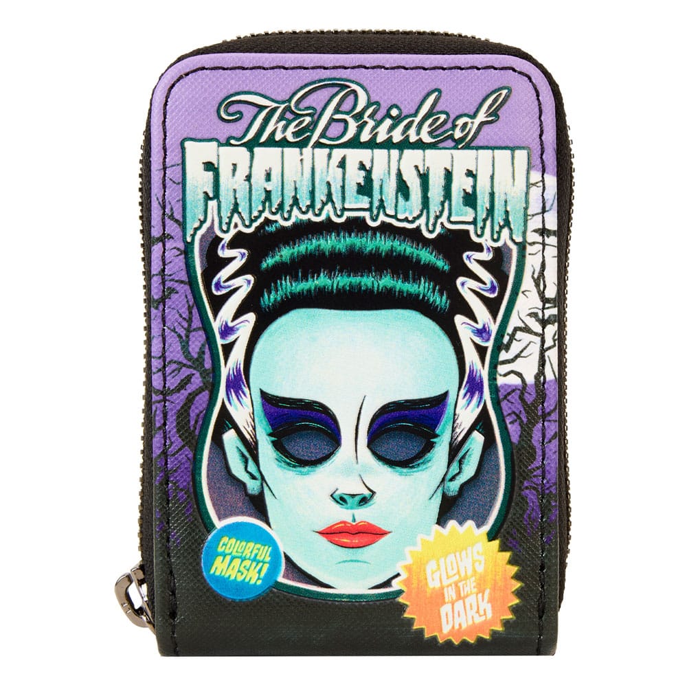 Universal Monsters Bride of Frankenstein Mask Loungefly Glow Accordion Zip Around Wallet