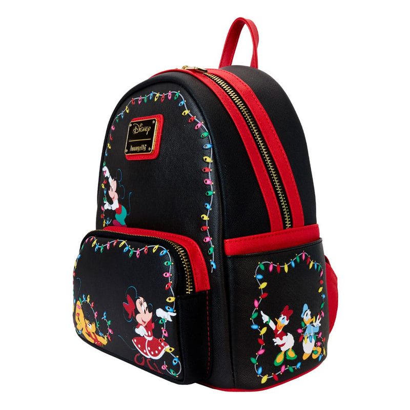 Loungefly Mickey & Friends Christmas Light Decorations Light Up Mini Backpack, side angle