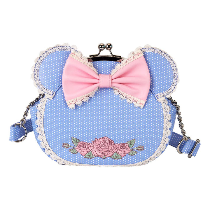 Disney Loungefly Minnie Mouse Floral and Lace Kisslock Crossbody Bag