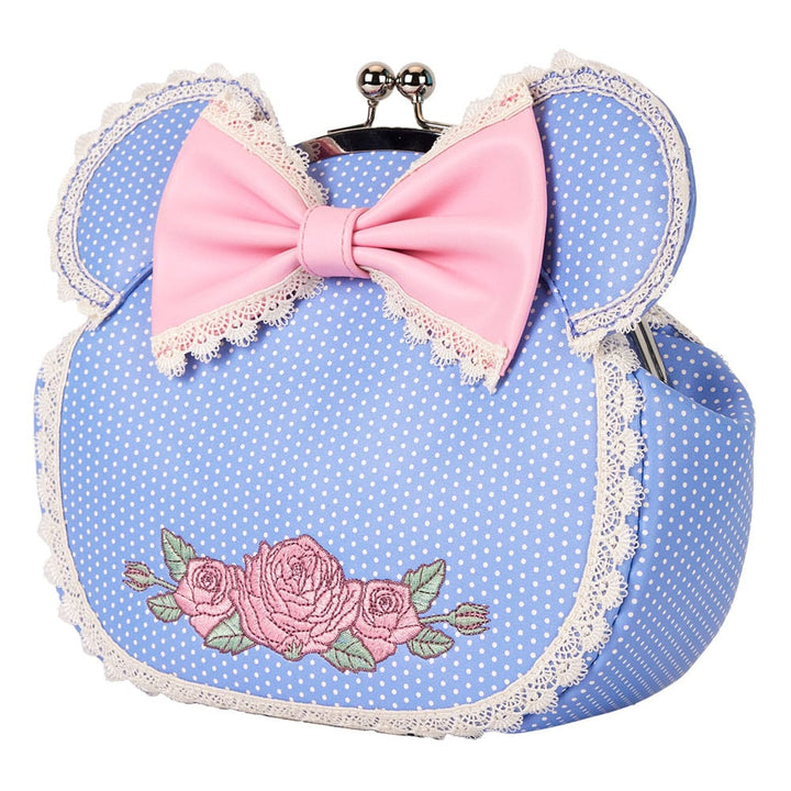 Disney Loungefly Minnie Mouse Floral and Lace Kisslock Crossbody Bag