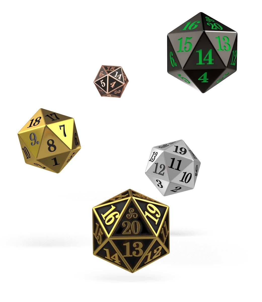 Oakie Doakie Dice D20 Spindown Metal Dice Set Pack of 5