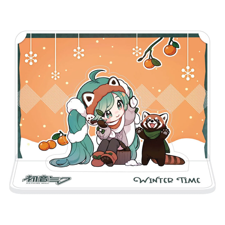 Hatsune Miku Miku and Red Panda Winter Time Acrylic Figure Standee Eleven Centimeters