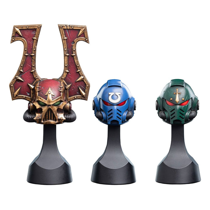 Warhammer 40k Dark Angels, Khorne Berzerker & Ultramarines Miniature Helmet Replicas Bundle