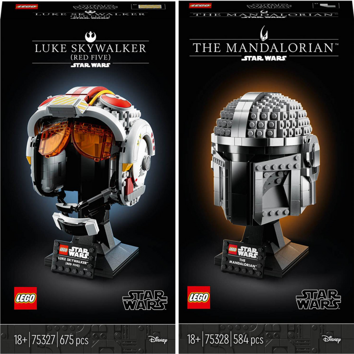 LEGO Star Wars Helmet Bundle: Luke Skywalker Red Five & The Mandalorian Helmet