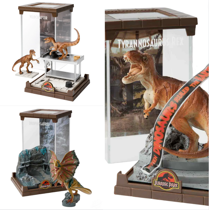 Jurassic Park Creature Diorama Complete Bundle (3) - Tyrannosaurus Rex, Velociraptor, Dilophosaurus